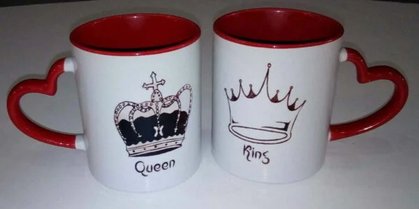 Σετ 2 Κούπες με χερούλι καρδιά king - Queen