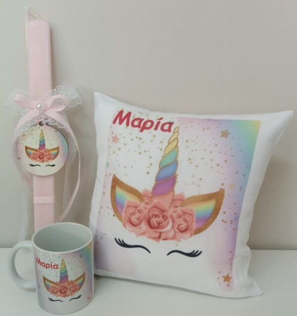 Σετ Πασχαλινη  λαμπάδα Unicorn με όνομα.