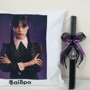 Σετ Αρωματική Πασχαλινή λαμπάδα Wednesday Addams  με μαξιλαράκι!